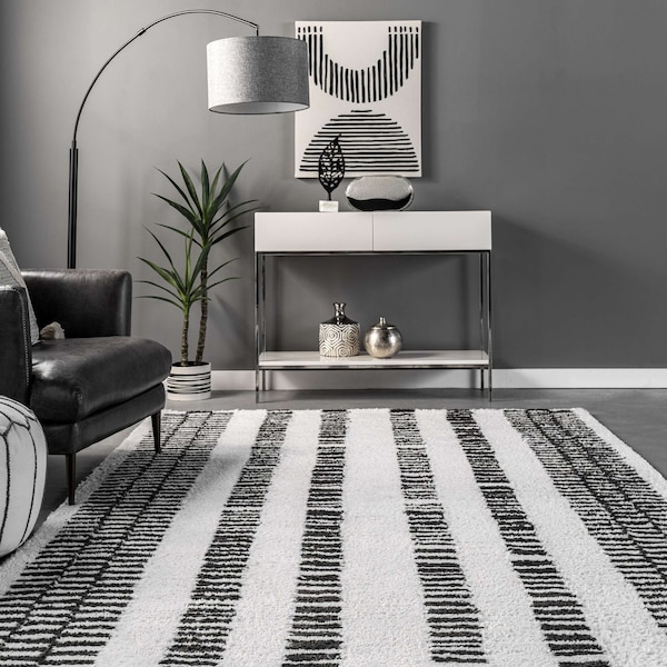 Kasha Striped Modern Area Rug 8ft X 10ft